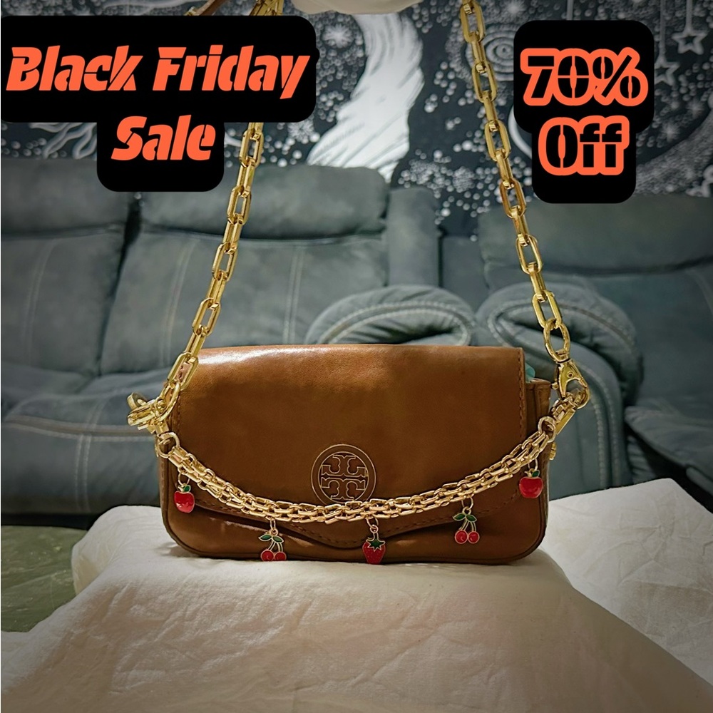 Vintage Tory Burch Tan Leather Mini Bag with Gold Chain - Picture 5 of 13